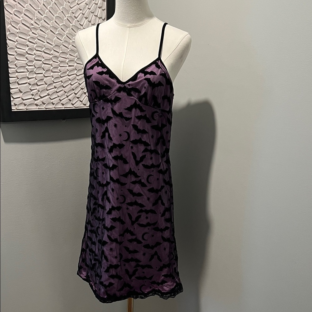 ROMWE Purple Chemise with Black Lace Accents